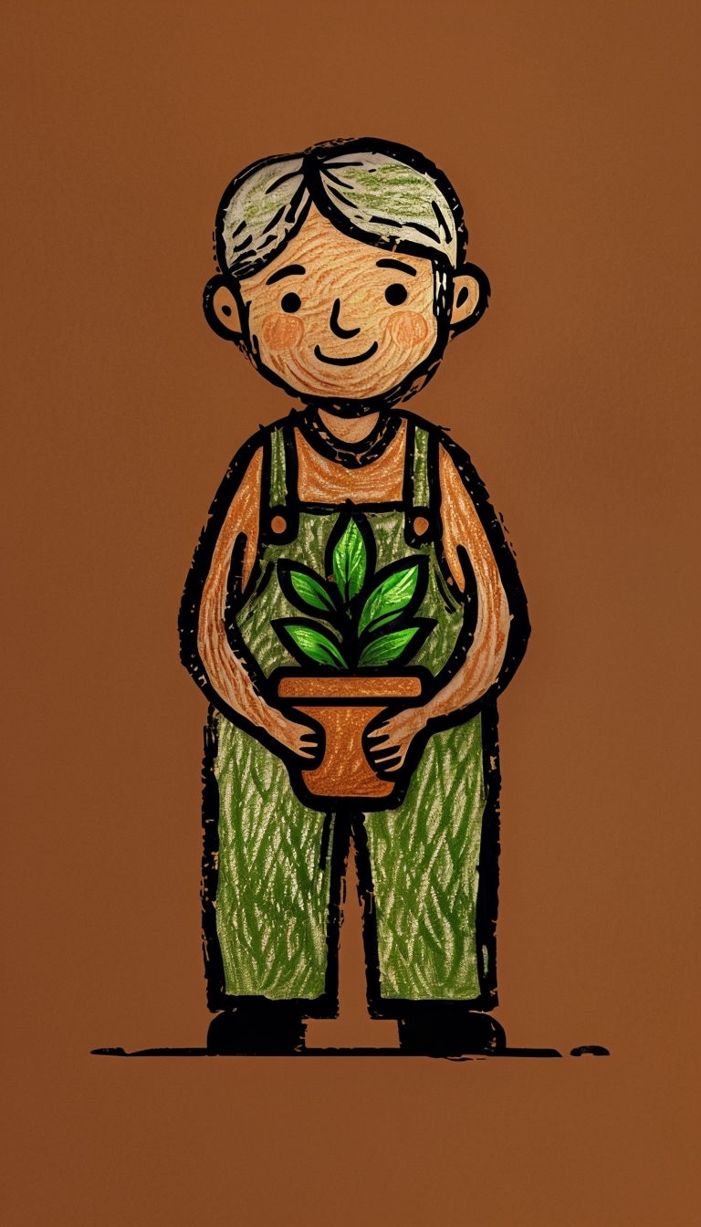 Kind-Faced Elderly Gardener Holding Potted Plant Art