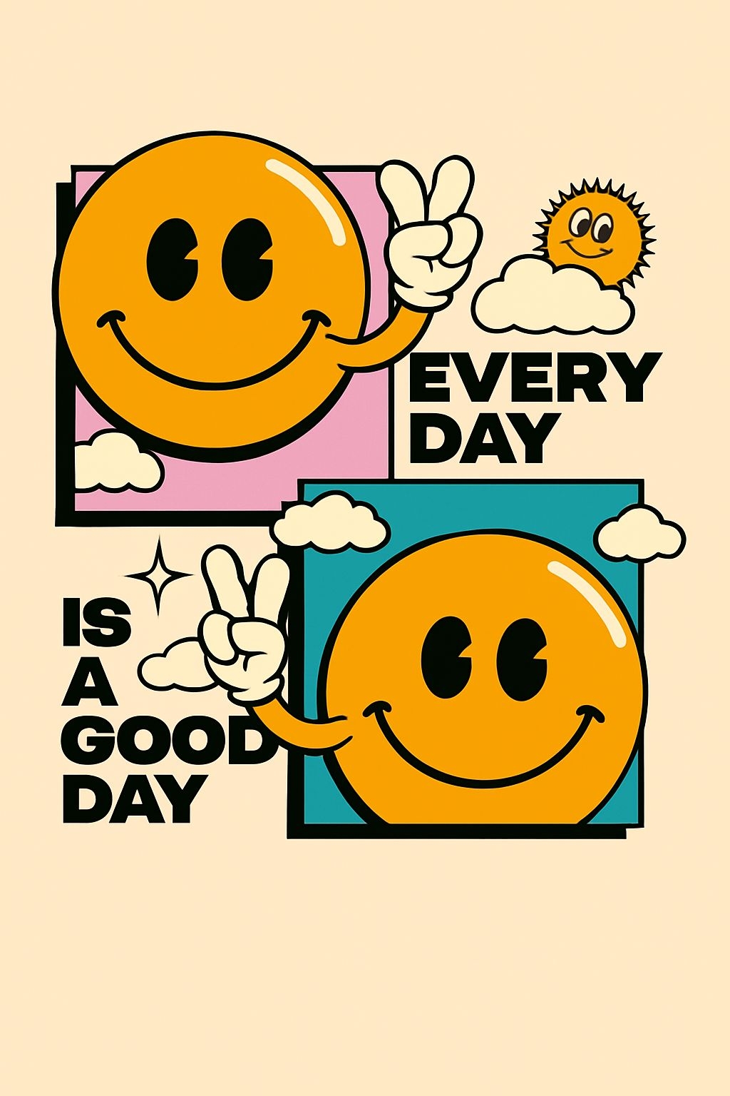 Vibrant Cartoon Smiley Faces Peace Sign T-Shirt