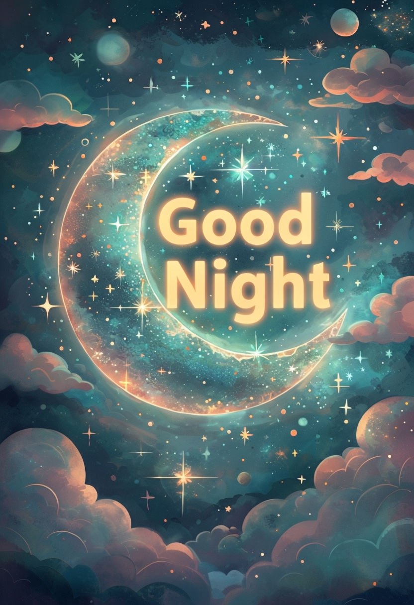 Dreamy Good Night Moon and Star Illustration Art