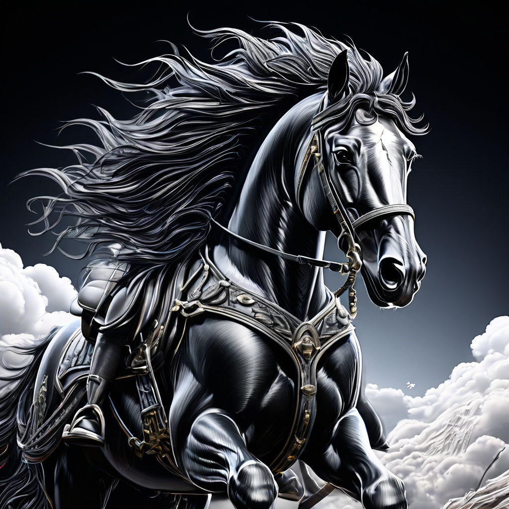 DISNEY STYLE 3D DRAWING of black horse rider black and white by ...