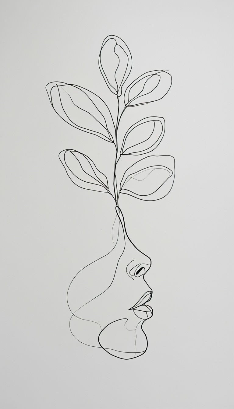 Elegant Minimalist Continuous Line Plant and Face Art