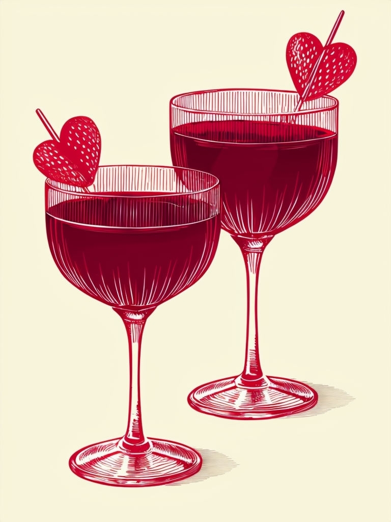 Elegant Minimalist Cocktail Glasses Illustration Poster