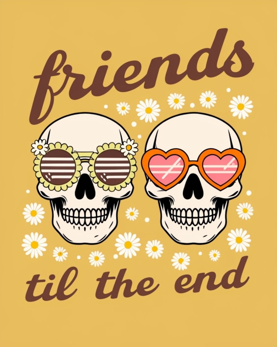 Whimsical Skull Friends with Floral Sunglasses Card Design