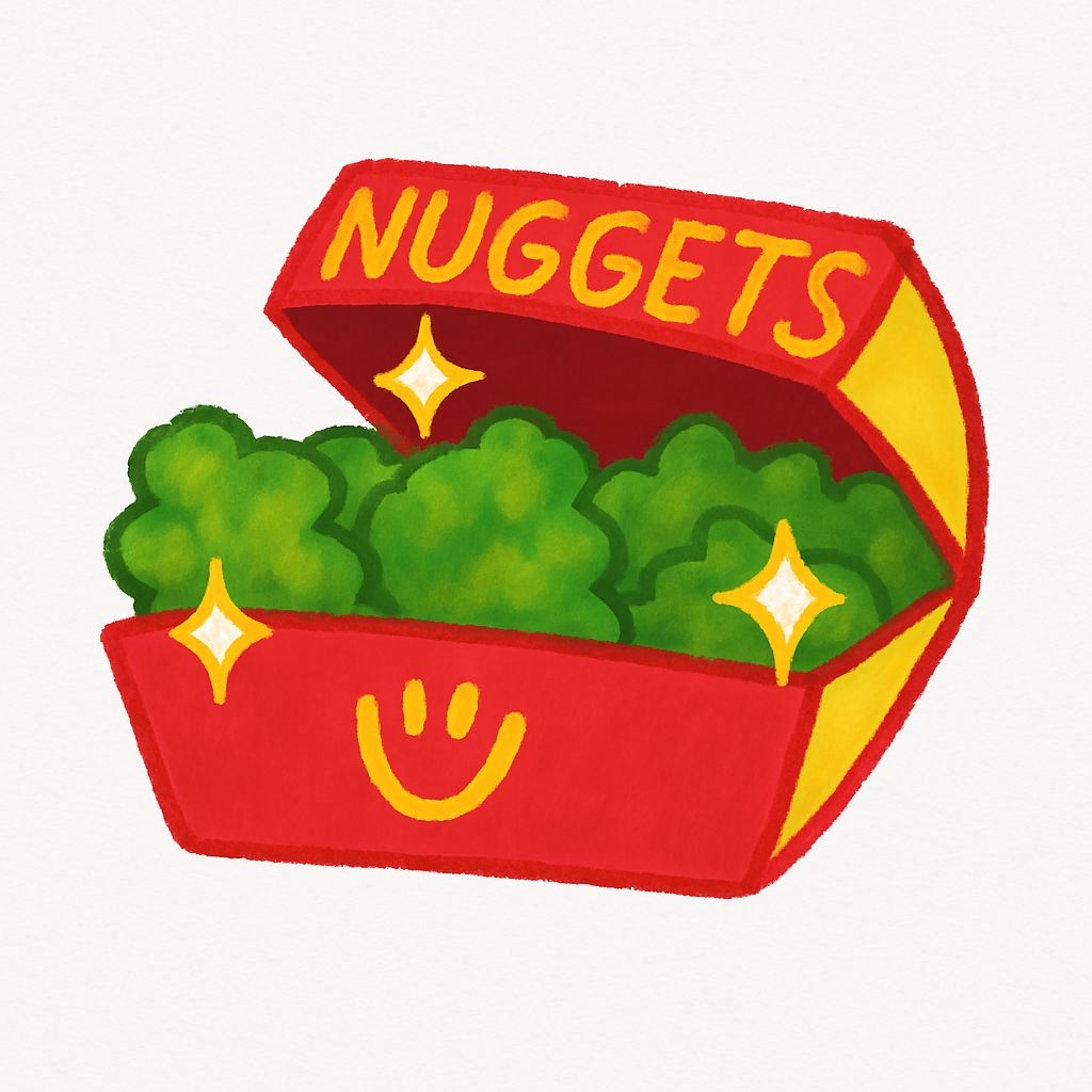 Cheerful Red Lunchbox with Broccoli Nuggets Illustration Sticker