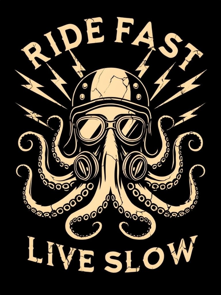 Vintage Octopus Rider Graphic Design T-Shirt