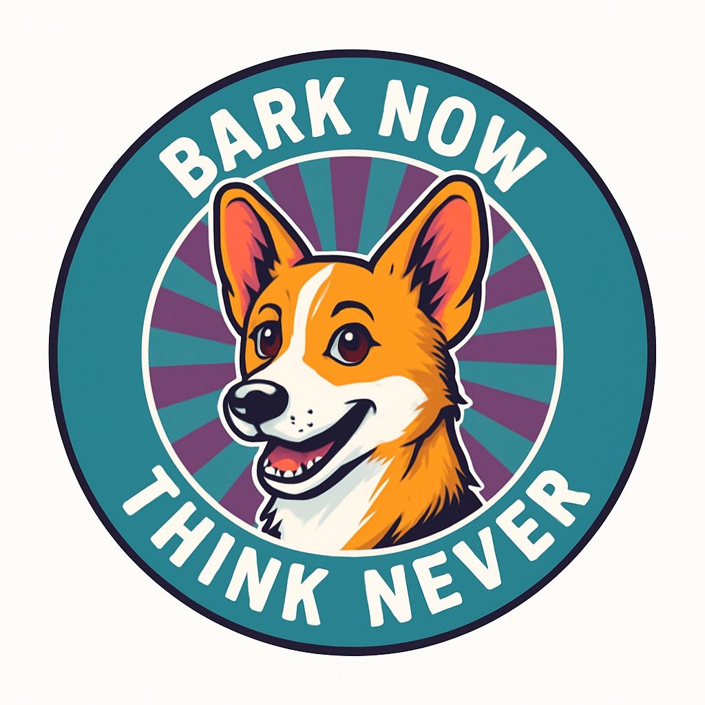 Cheerful Corgi Dog Illustration with BARK NOW Text Sticker