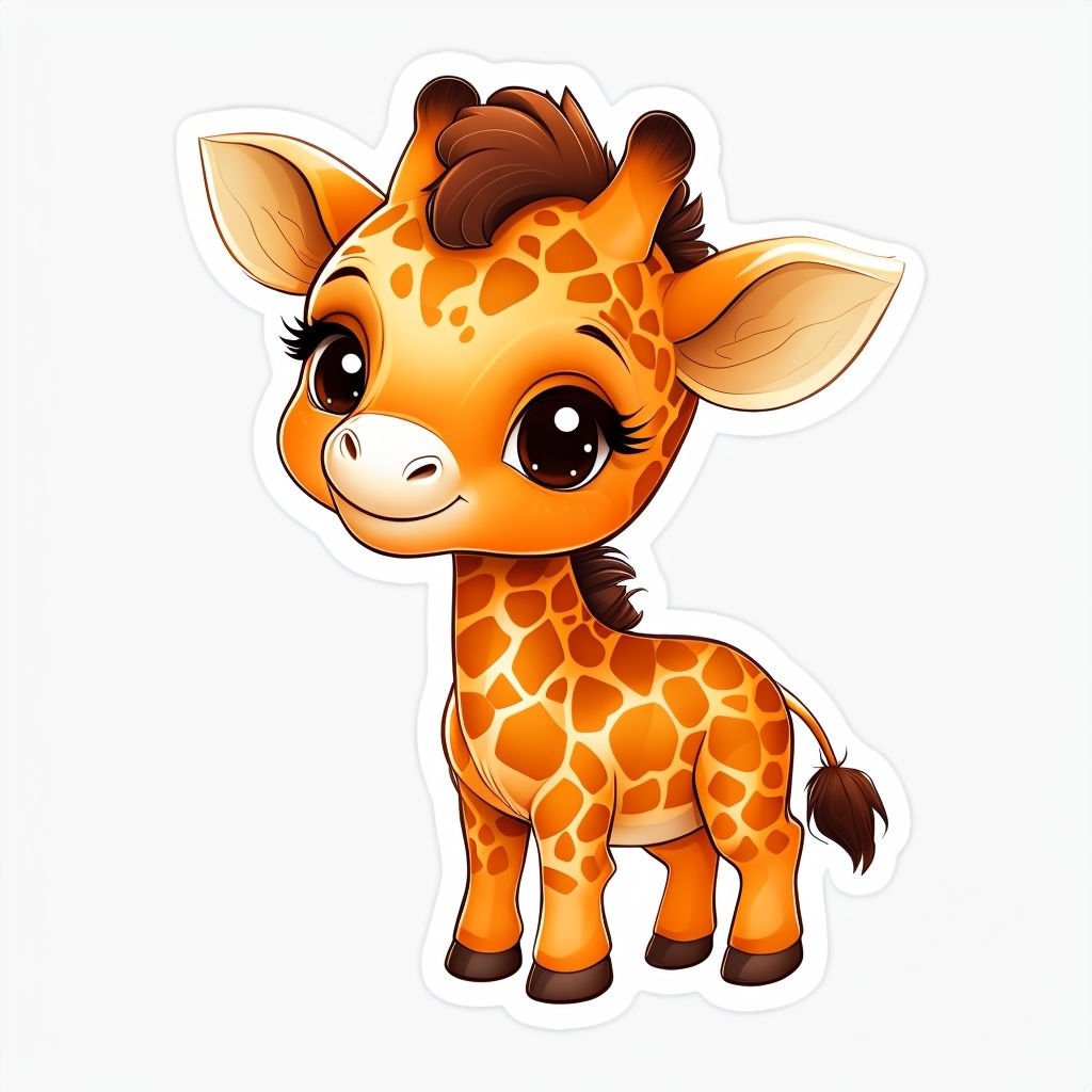 Charming Cartoon Giraffe Illustration with Cute Features Sticker