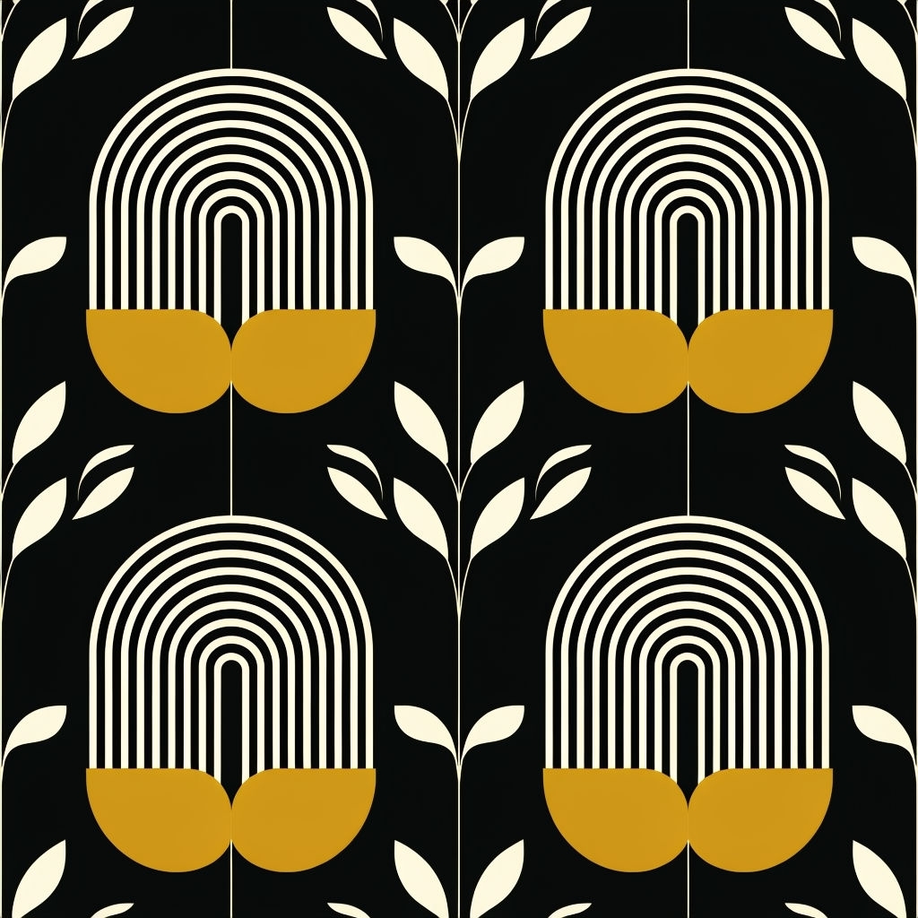 Modern Geometric Symmetrical Pattern with Golden Accents Seamless Pattern