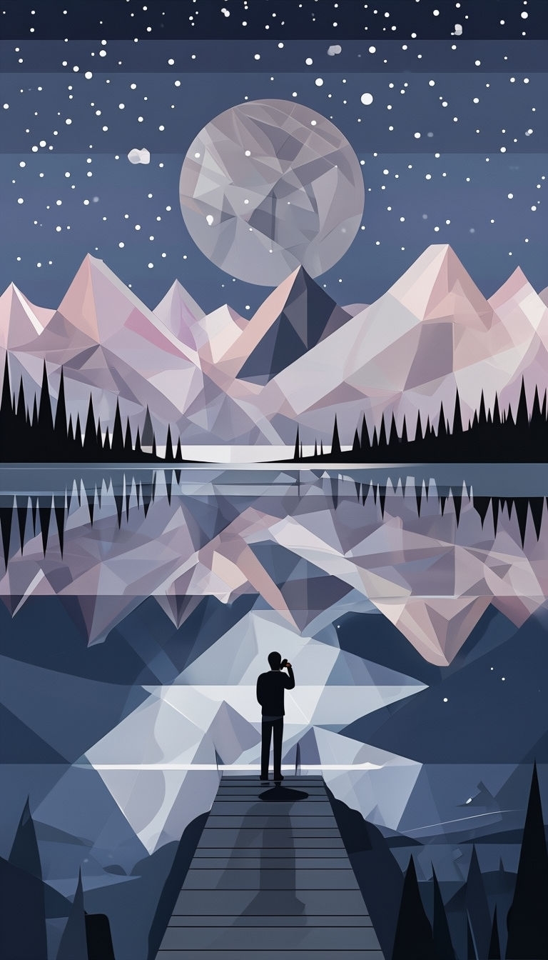 Tranquil Night Landscape with Moon and Reflections Mobile Wallpaper