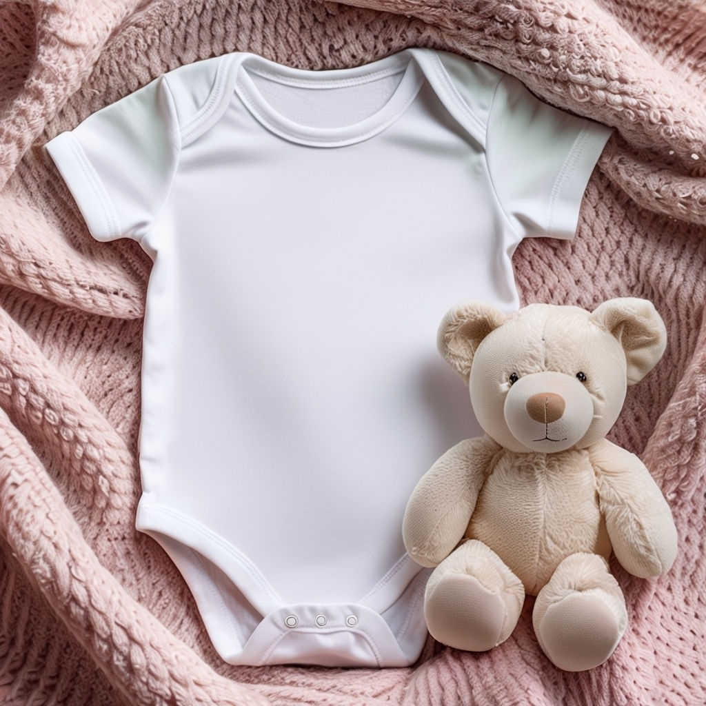 Minimalist Infant Essentials Photography with Onesie and Teddy Bear Mockup