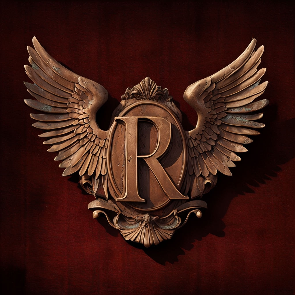 Majestic Bronze Heraldic Crest Featuring Elegant Letter R Monogram