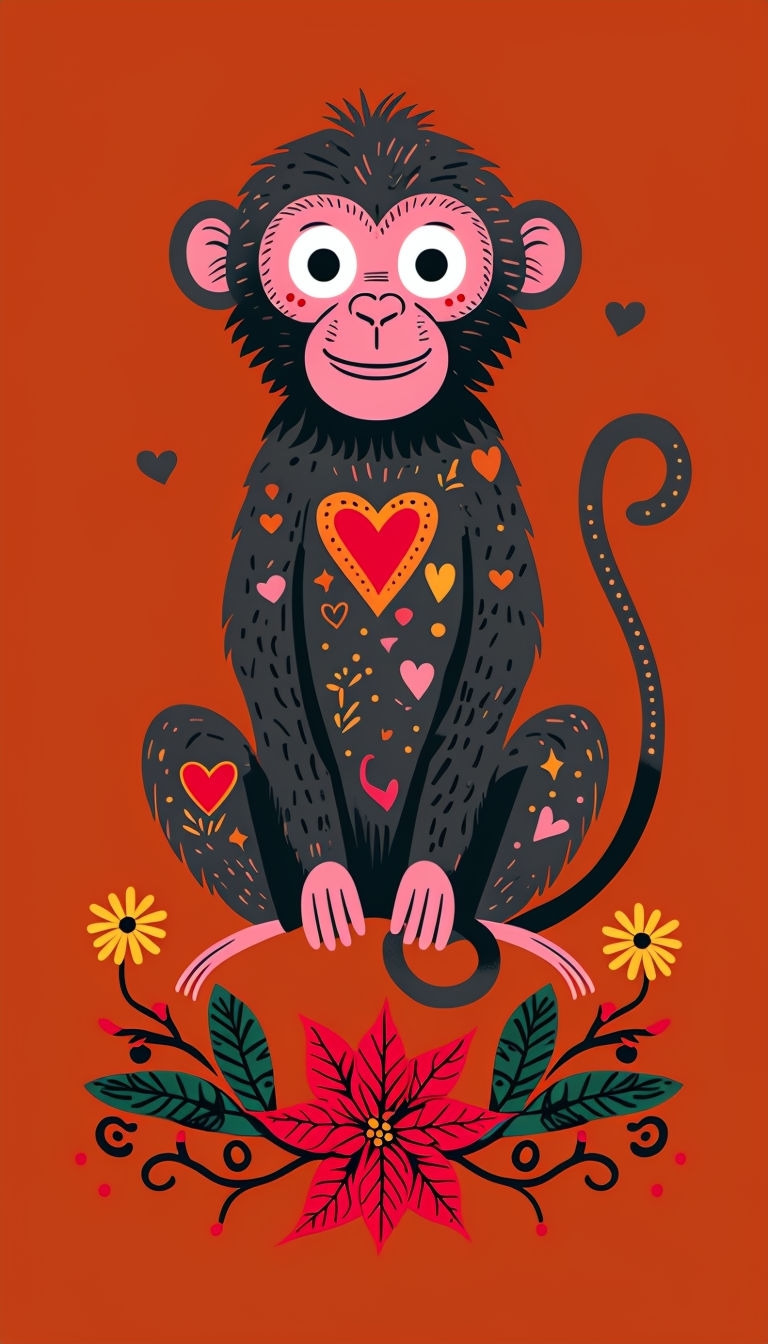 Cheerful Cartoon Monkey with Colorful Flowers Phone Case Cover