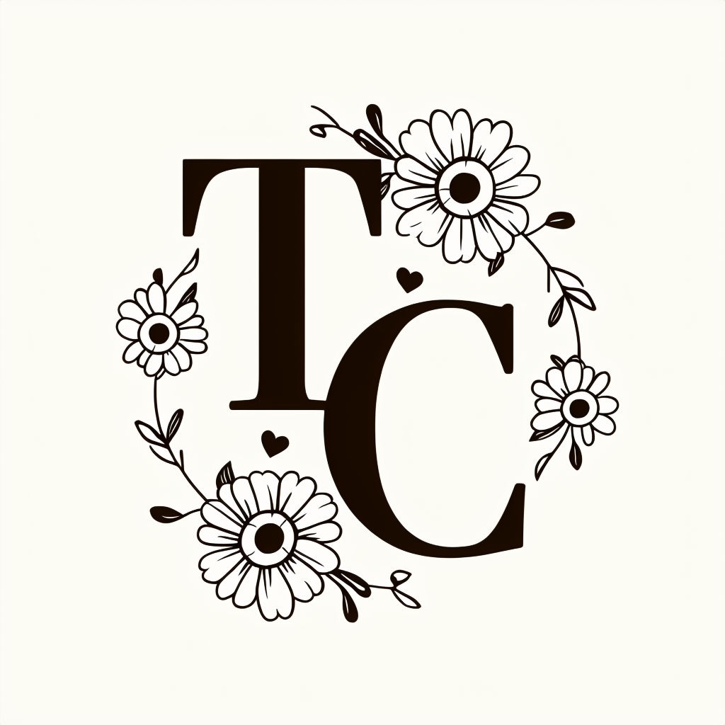 Elegant Vintage TC Monogram Logo with Floral Wreath Design Monogram