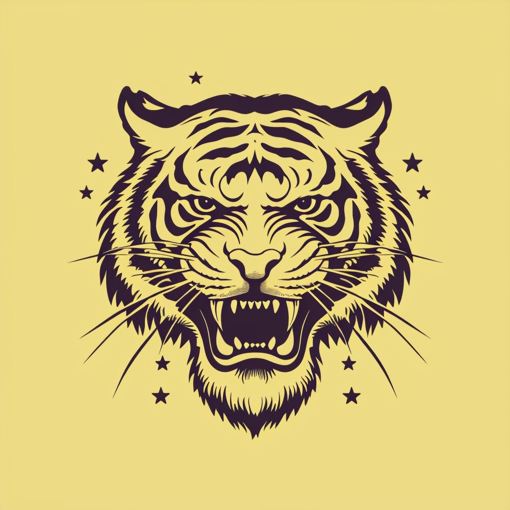 Fierce Vintage Tiger Head Graphic Design T-Shirt