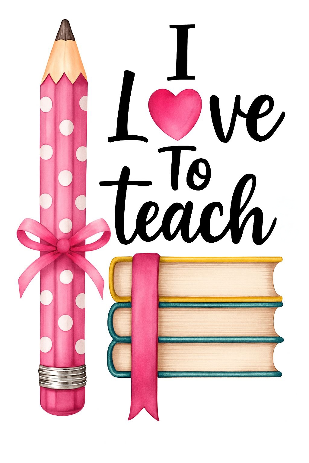 I Love To Teach Colorful Pencil and Books T-Shirt