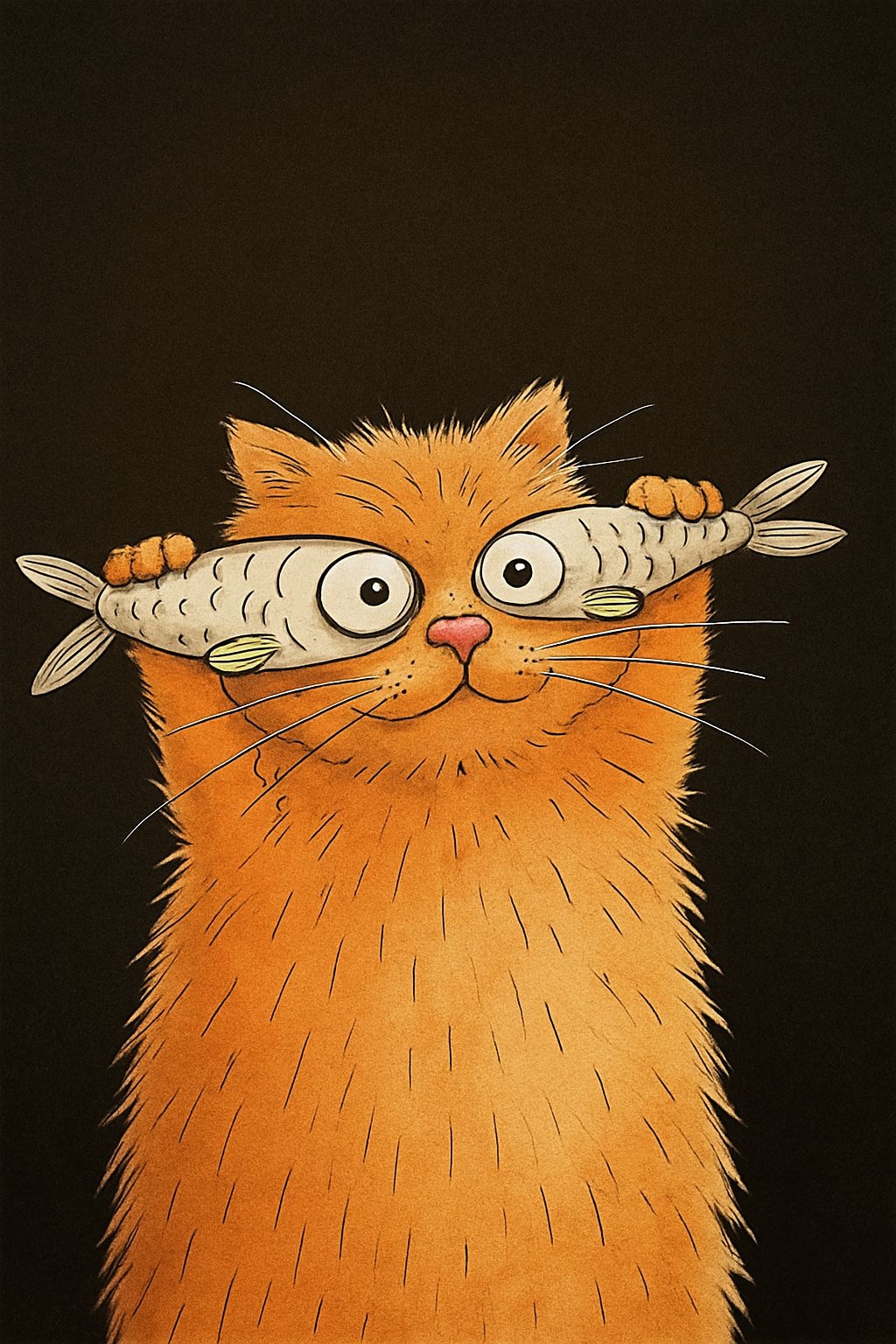 Playful Orange Tabby Cat with Comical Fish Glasses T-Shirt