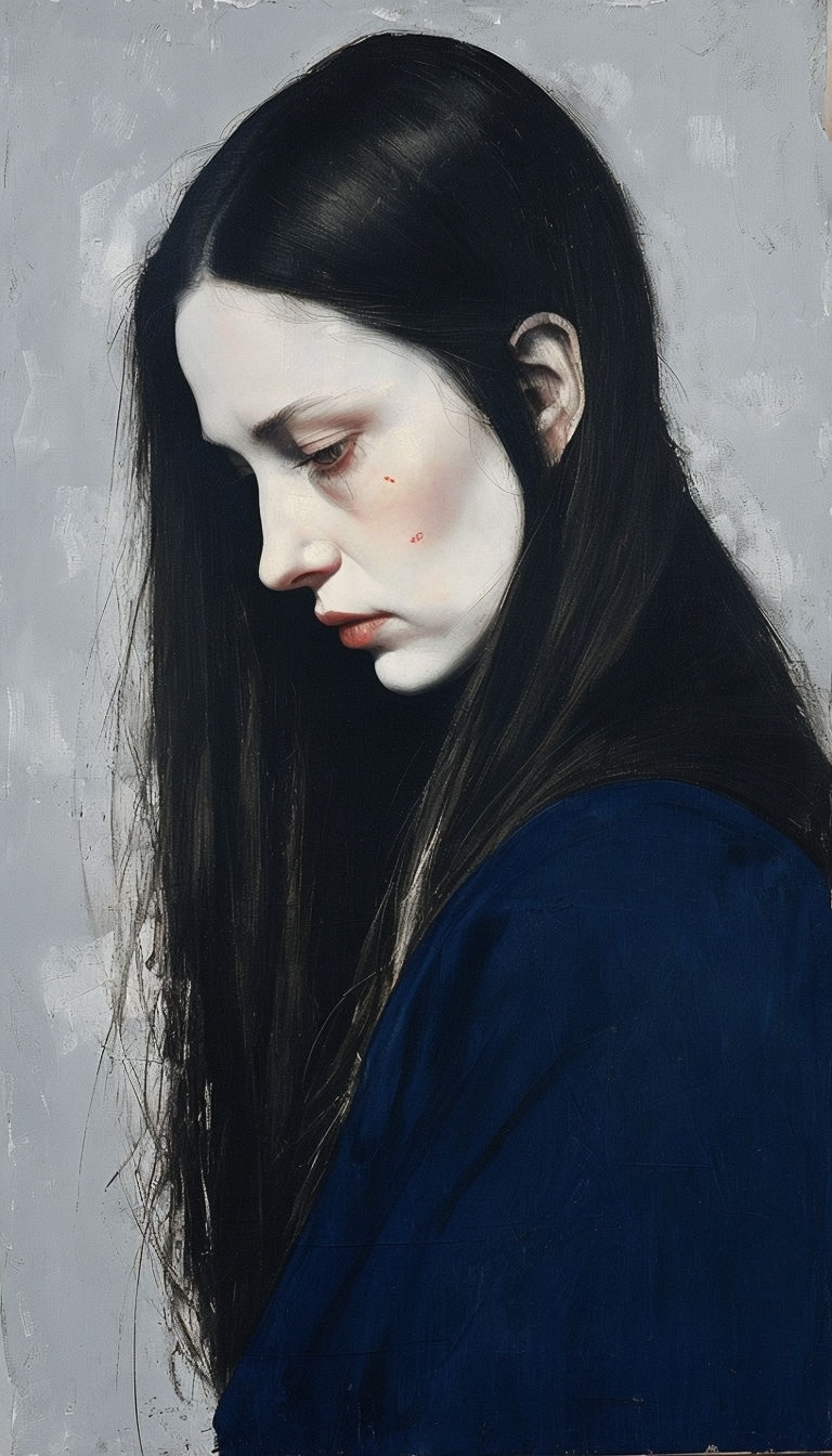 Somber Profile Portrait of a Woman with Dark Hair Mobile Wallpaper
