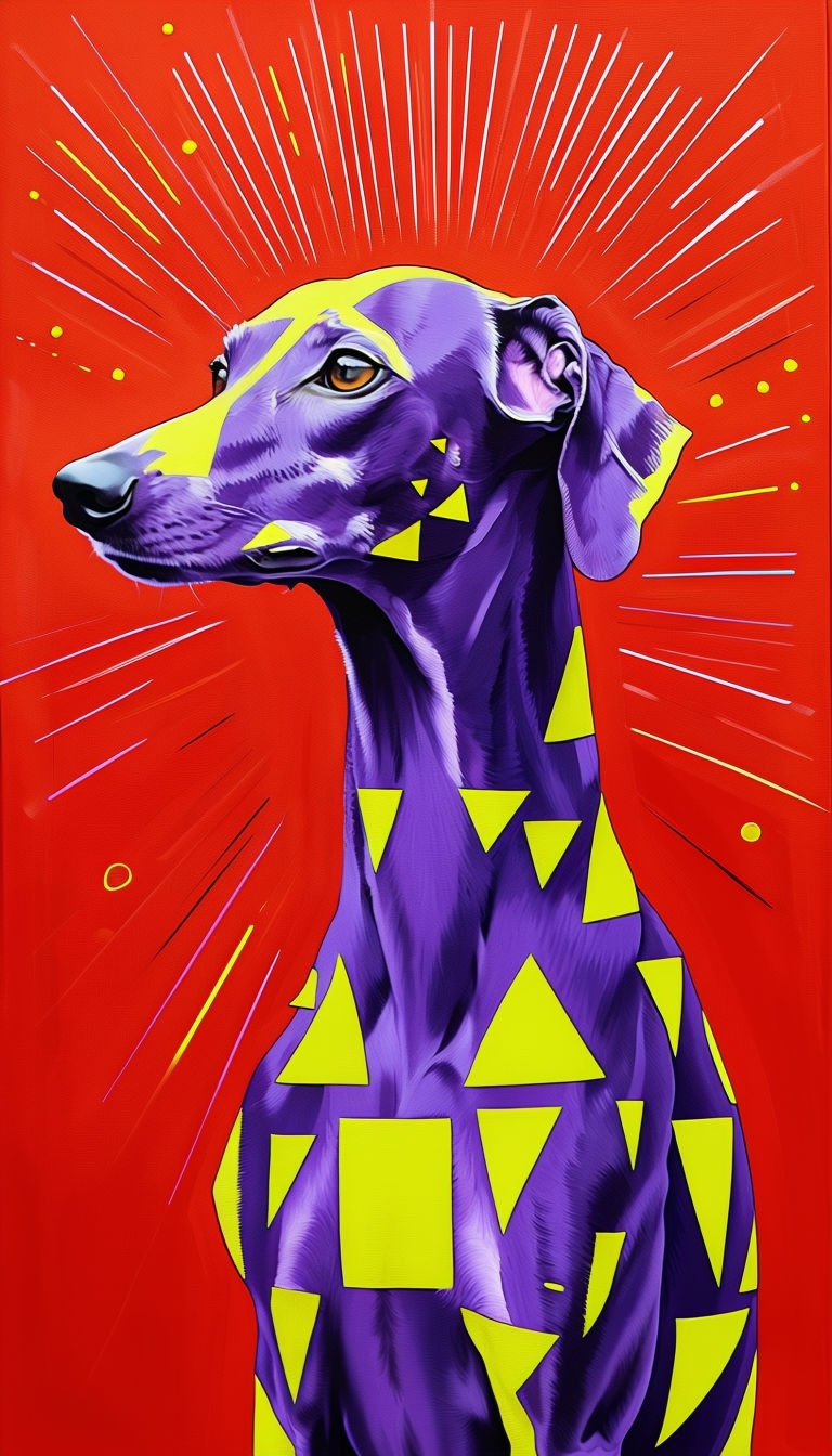 Stylized Plum Purple Dog Portrait with Vibrant Patterns Mobile Wallpaper