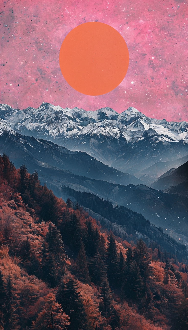 Serene Surrealistic Landscape with Cosmic Elements Mobile Wallpaper