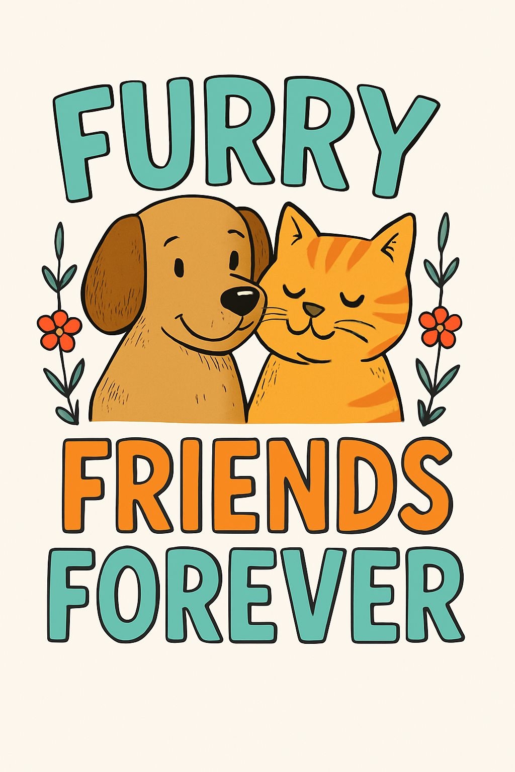 Adorable Brown Dog and Orange Cat Friendship T-Shirt