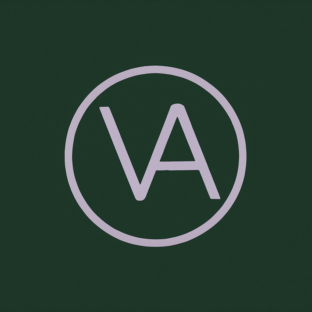Minimalist Lavender VA Logo on Dark Green Background Logo