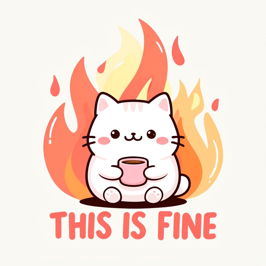 Cute Cartoon Cat with Coffee Mug and Flames Illustration Mug