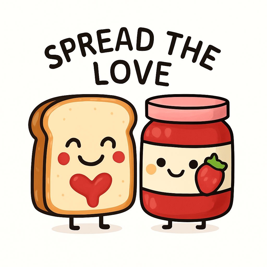 Cute Cartoon Toast and Jam Characters with Spread the Love Text Sticker