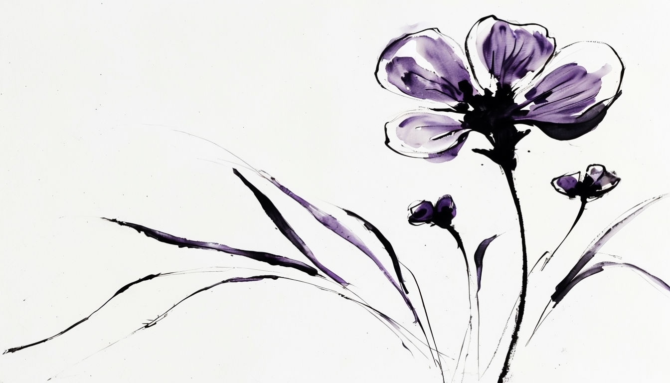 Elegant Lavender Floral Ink Painting Background for Virtual Use