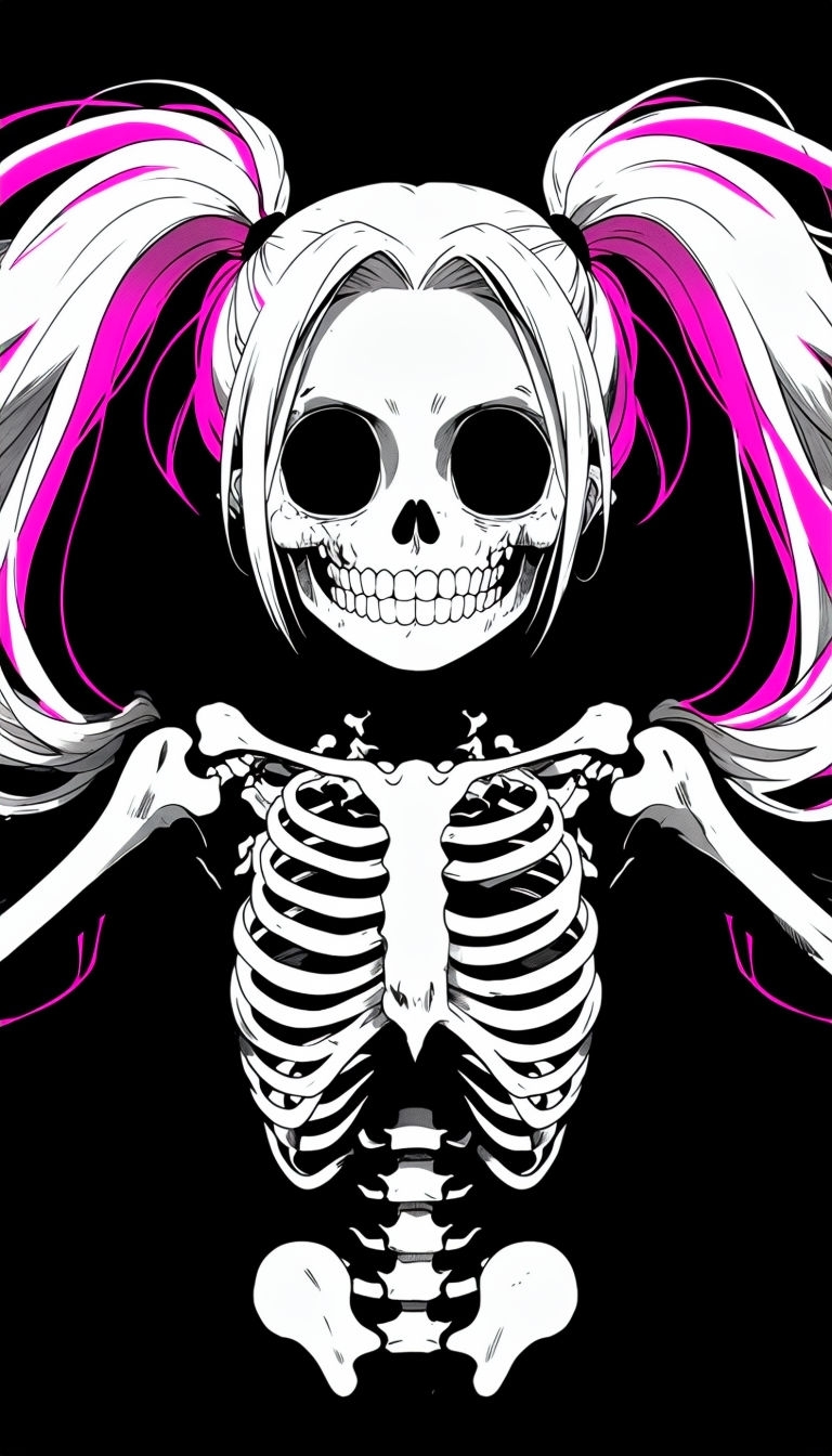 Eerie Black and White Skeletal Anime Illustration Phone Case Cover