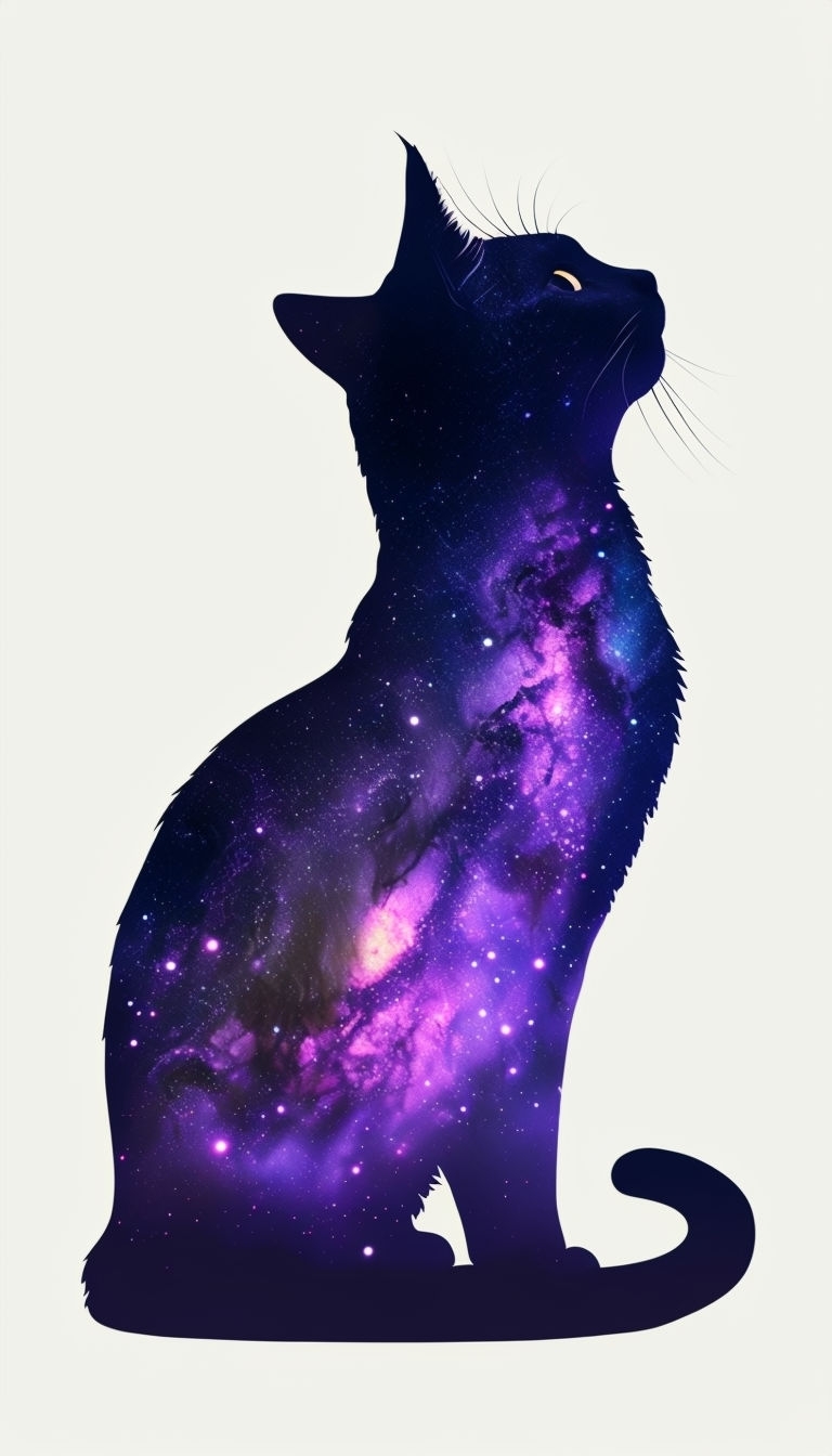 Elegant Cat Silhouette with Vibrant Galaxy Design Mobile Wallpaper