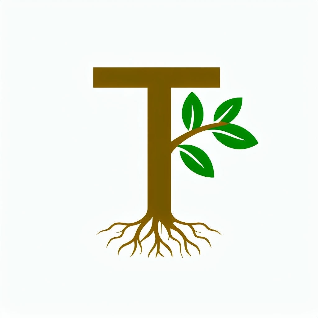 Modern Earthy Brown 'T' Monogram with Leaf Design Sticker