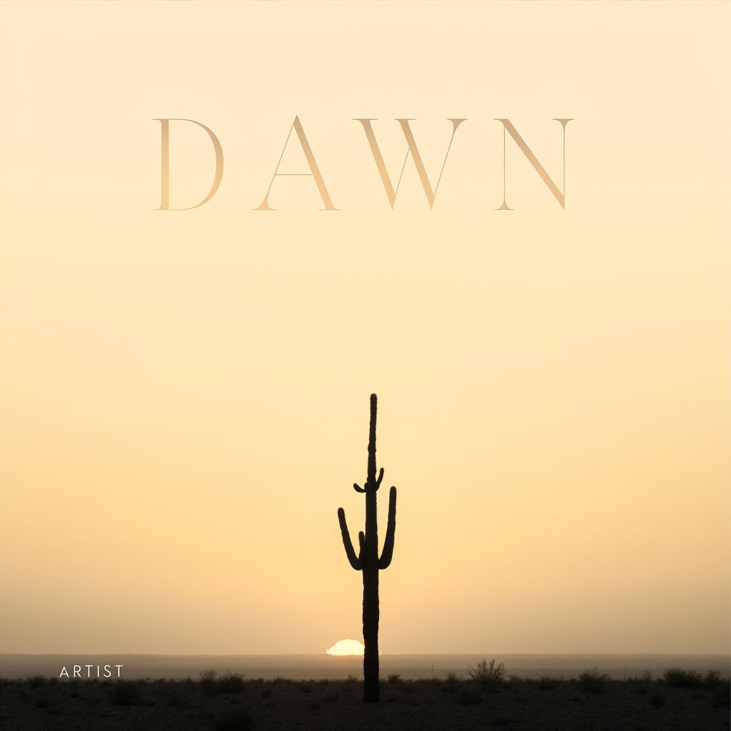 Minimalist Cactus Silhouette at Dawn with Elegant Typography Spotify Album Cover