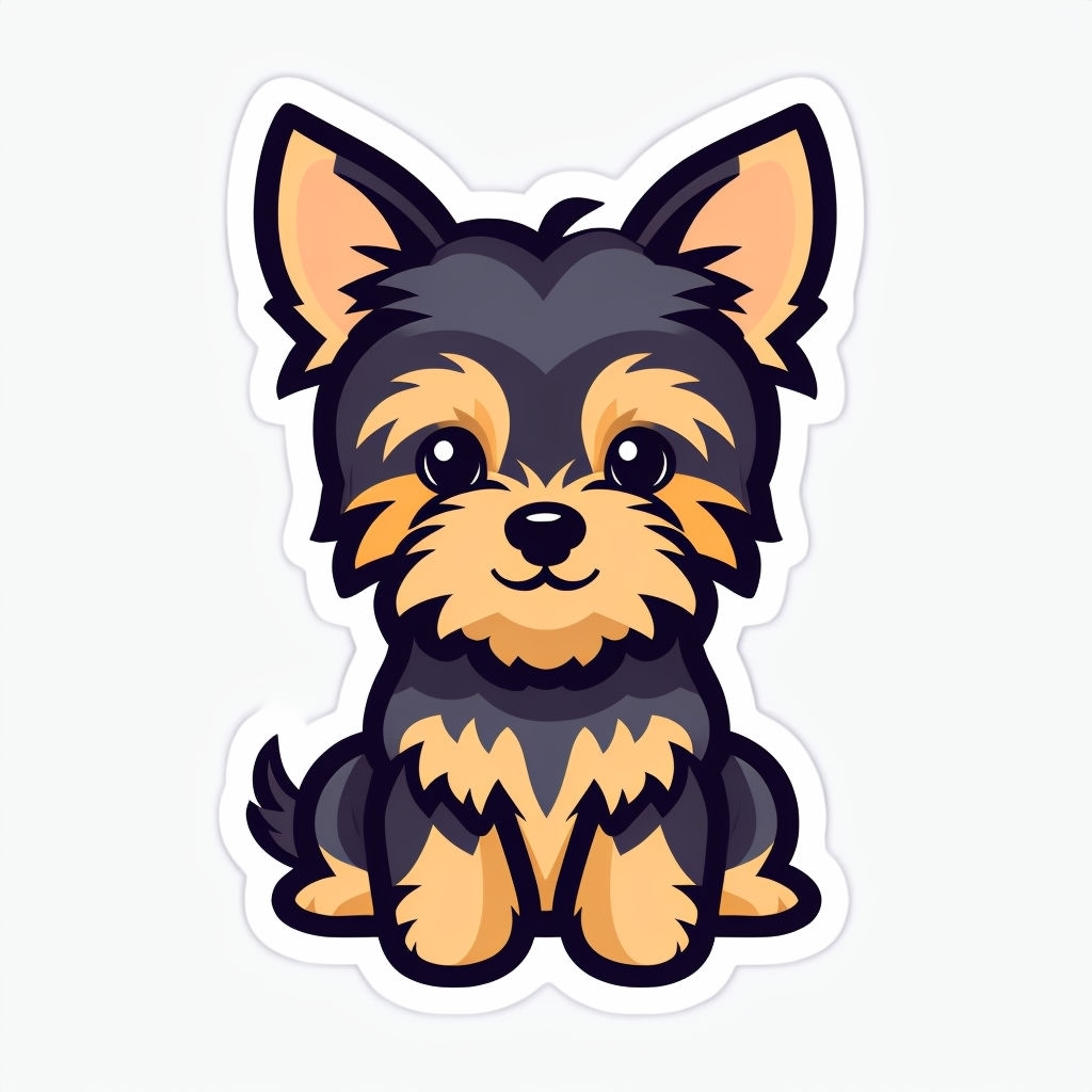 Adorable Cartoon Yorkshire Terrier Puppy Sticker Design