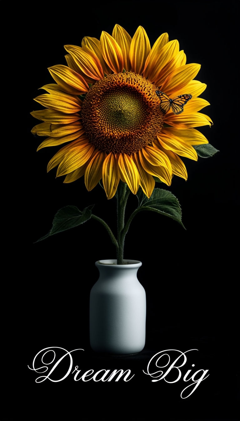 Radiant Sunflower and Butterfly with Dream Big Quote Mobile Wallpaper