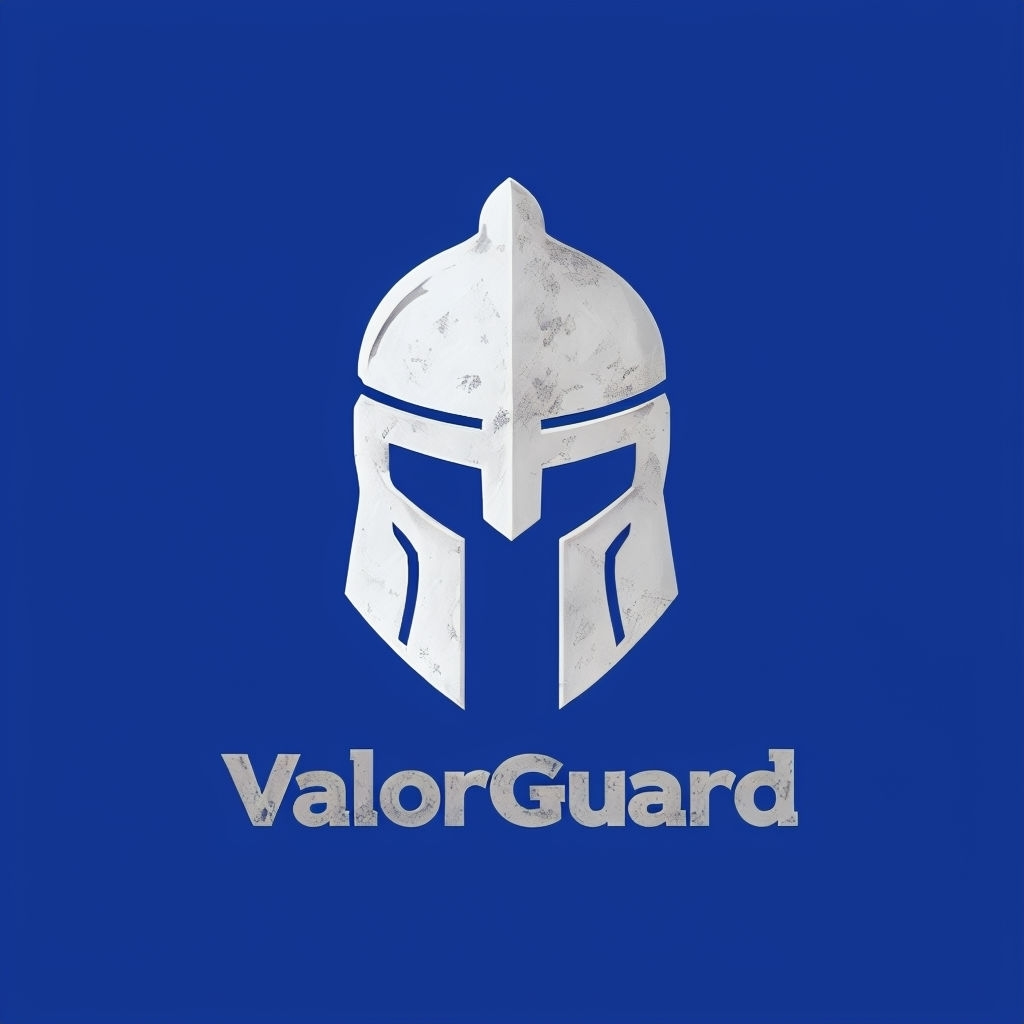 Minimalist ValorGuard Helmet Design on Royal Blue Background Logo