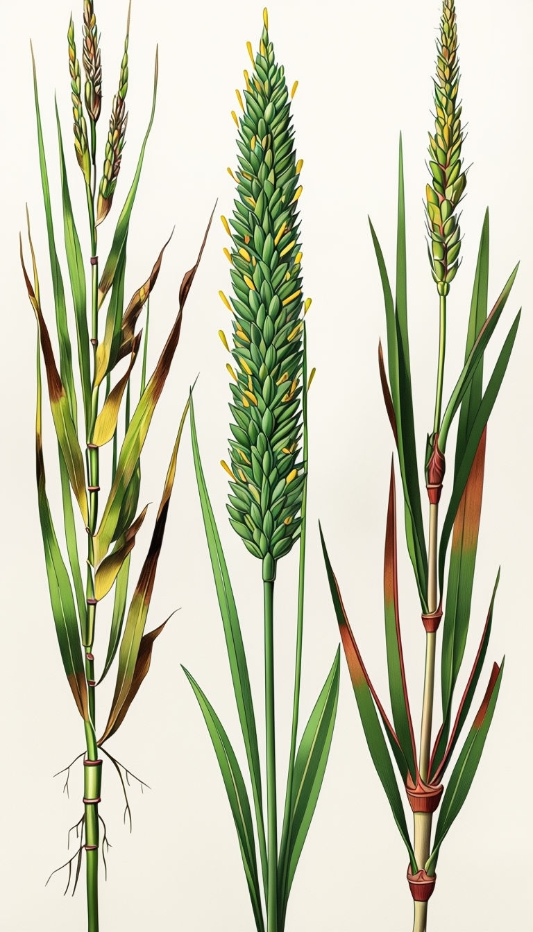 Detailed Illustration of Three Types of Grasses Art Mobile Wallpaper