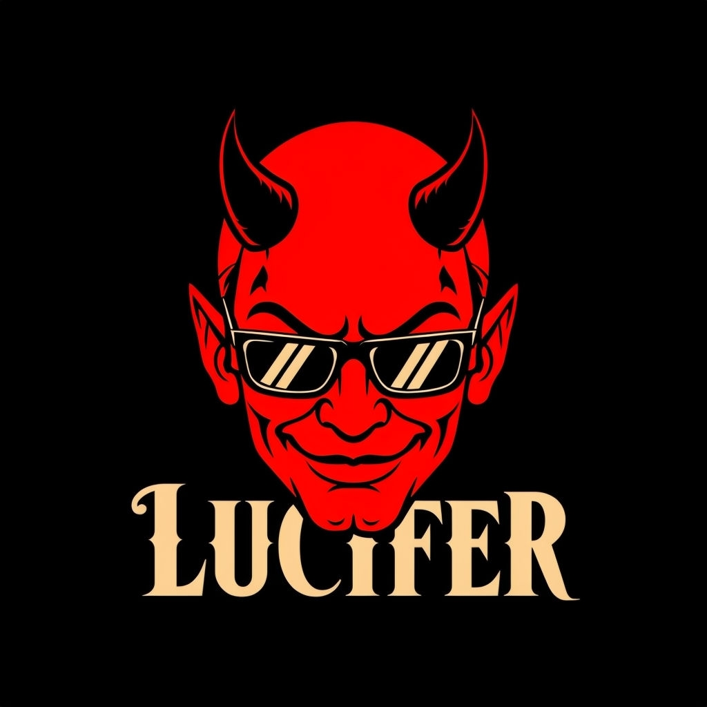 Bold Red Lucifer Demon Graphic Design T-Shirt