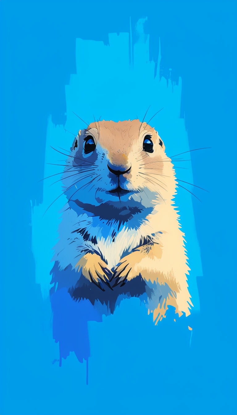 Charming Minimalist Prairie Dog Digital Art on Electric Blue Background Art