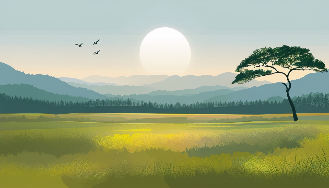 Serene Sunrise Landscape Illustration for Virtual Backgrounds