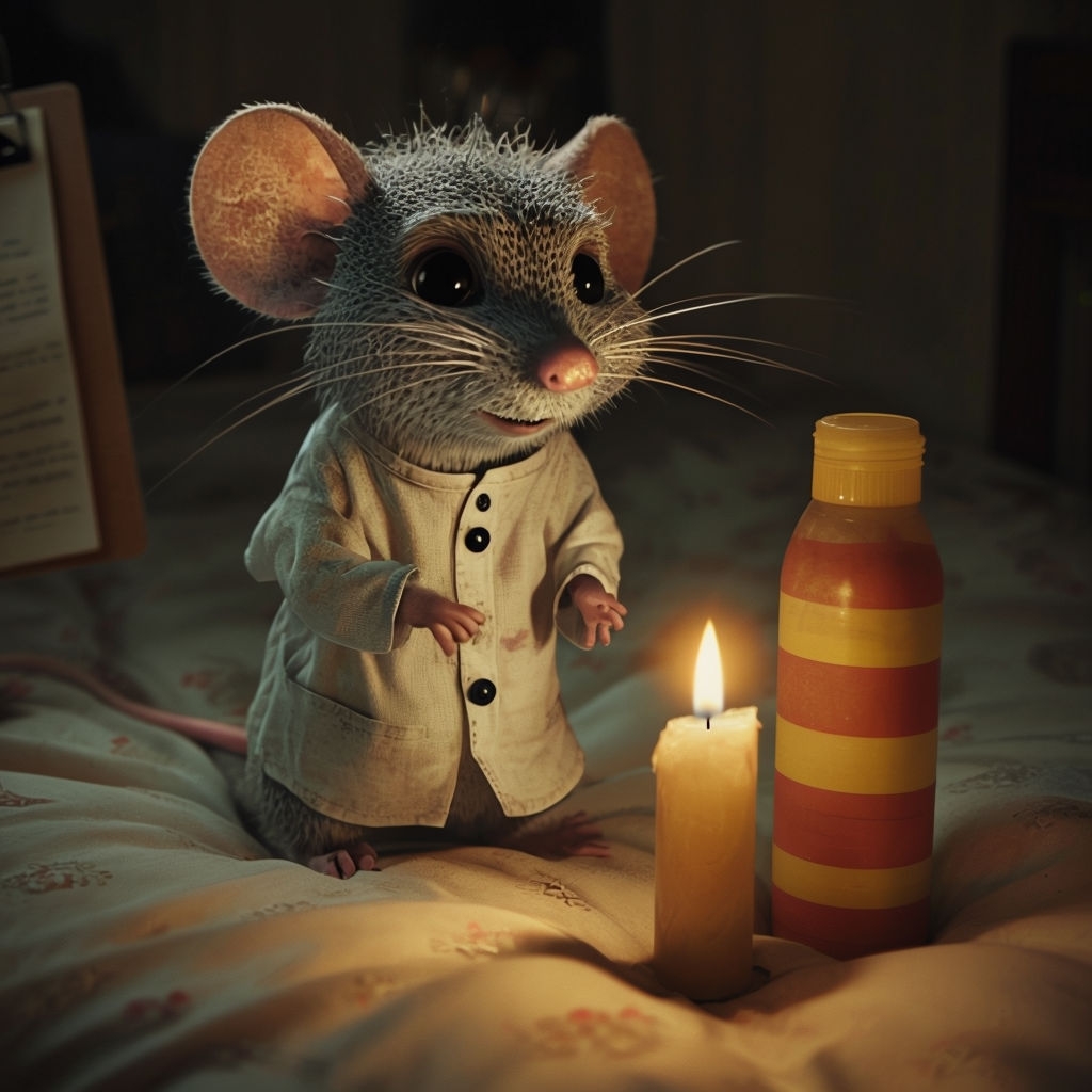 Cozy Animated Mouse Character Bedtime Scene Art