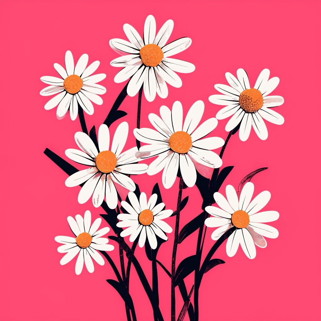 Bright Pink Daisy Cluster Modern Minimalist Poster