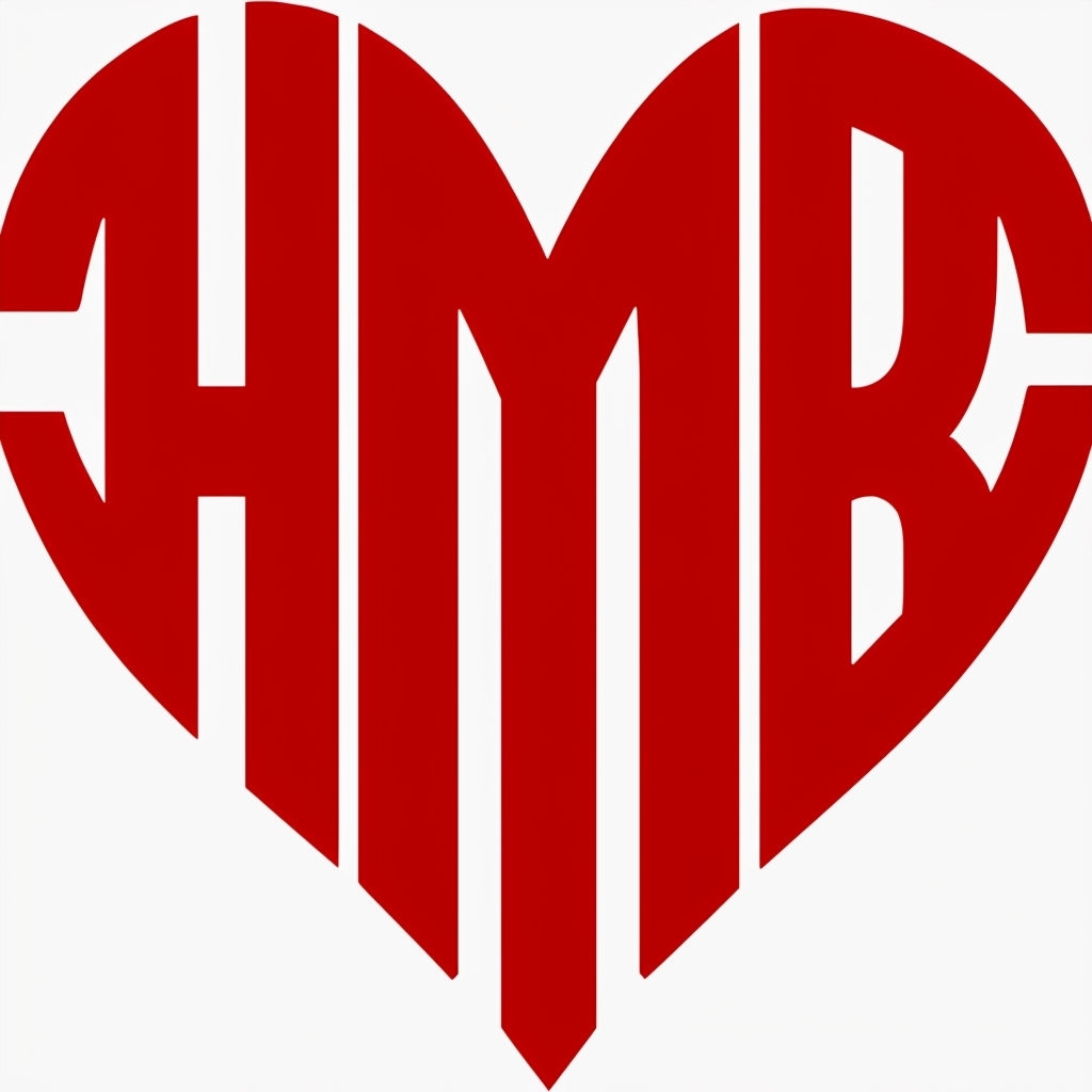 Bold Red HMB Monogram Heart Design on White Background Monogram