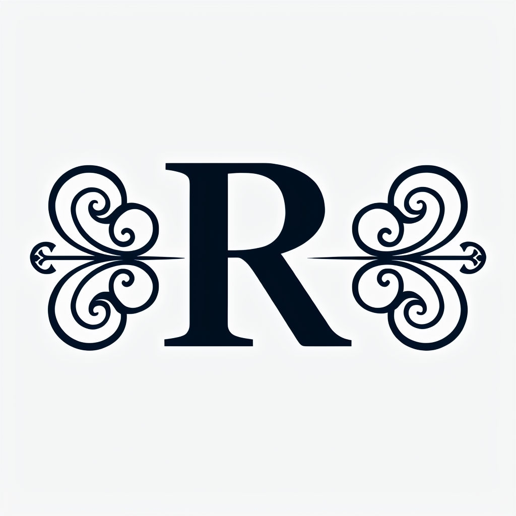 Elegant Navy Blue 'R' Monogram with Ornate Scrollwork Design Monogram