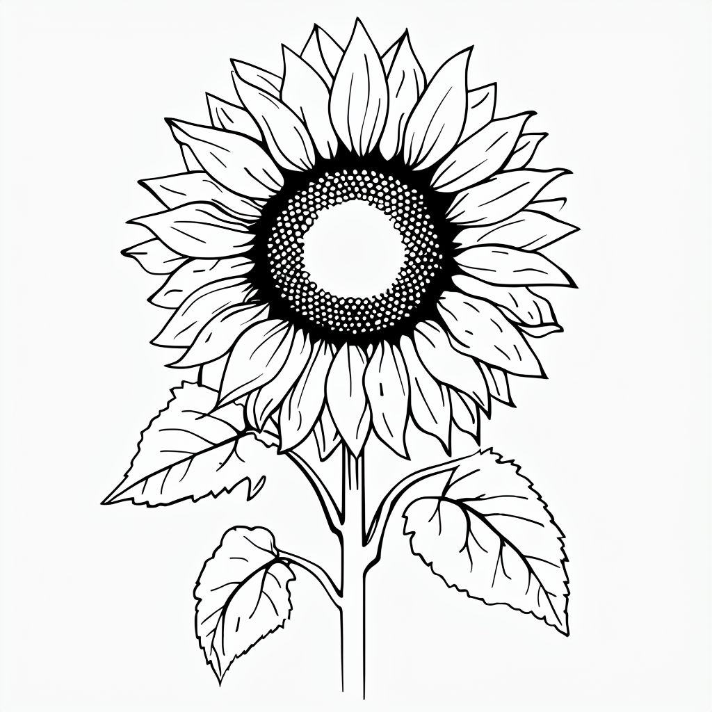 Intricate Black and White Sunflower Line Drawing Art