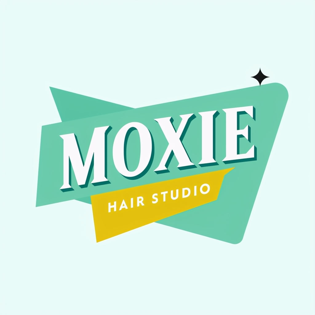 Modern Retro Moxie Hair Studio Logo Design with Asymmetrical Shapes