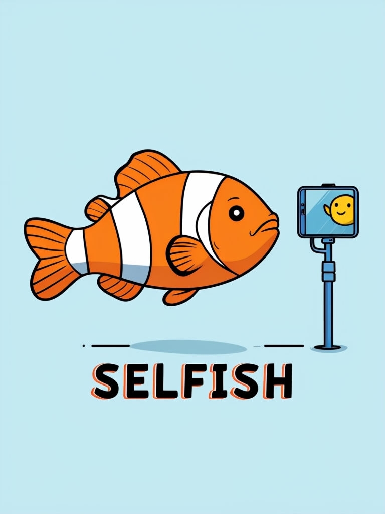 Whimsical Clownfish Taking Selfie Underwater Cartoon Sticker