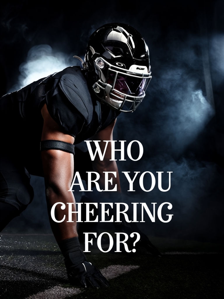 Dramatic Football Player Spotlight with Bold Cheer Text Social Media Post