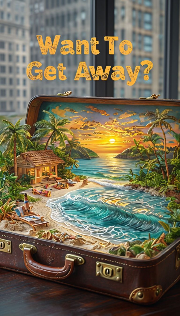 Vibrant Tropical Beach Diorama Inside Vintage Suitcase Poster