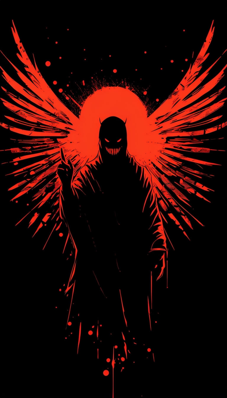 Sinister Shadowy Figure with Red Accents Abstract Art Mobile Wallpaper