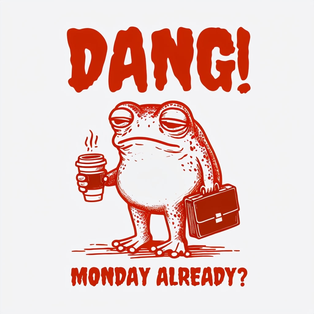 Tired Frog Character with Coffee and Monday Theme Mug
